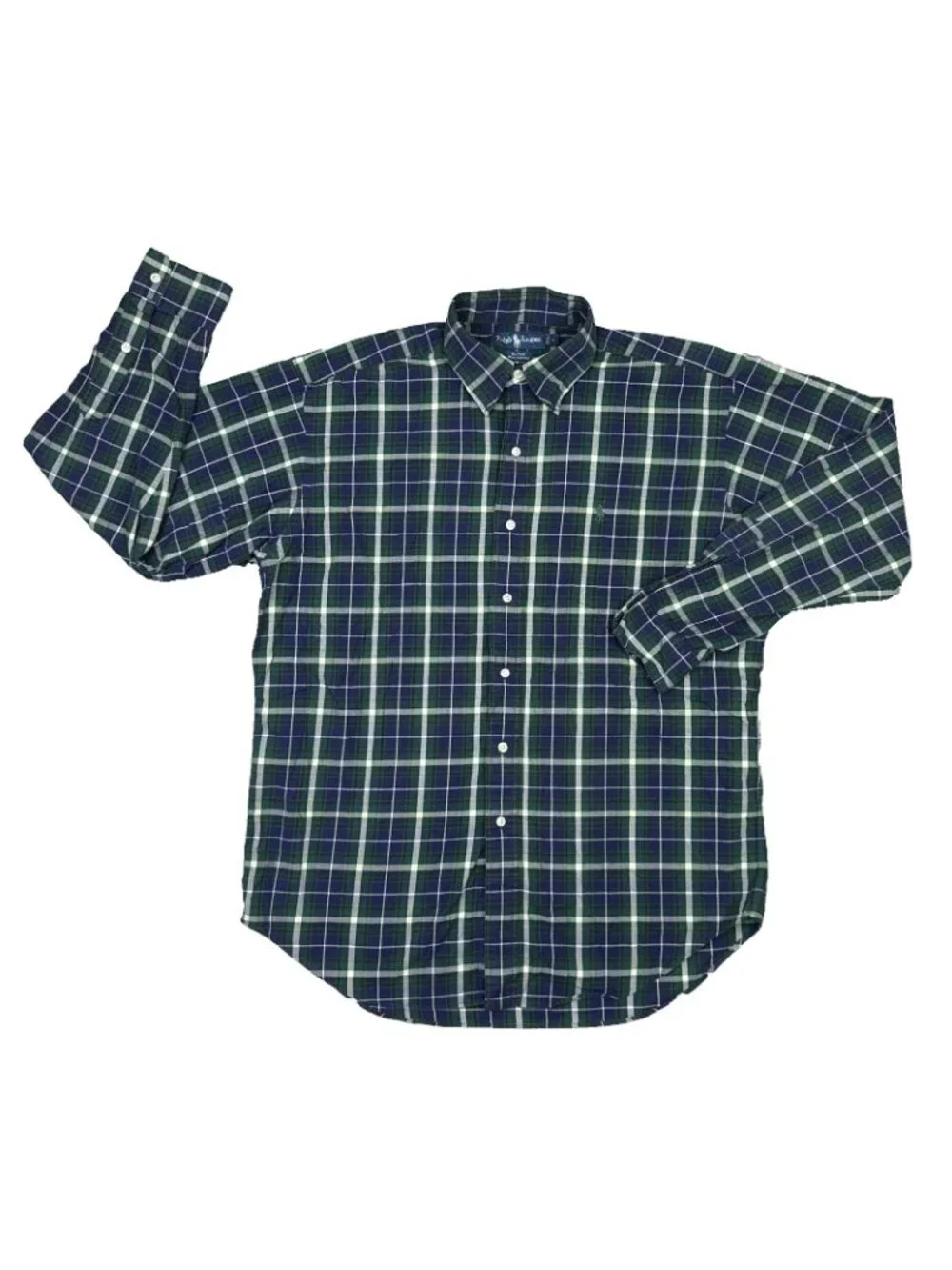 Ralph Lauren Blake Shirt Mens M Plaid Button Up Navy Green Preppy Oxford Casual